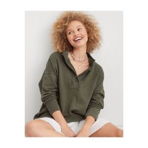 aerie | Tops | Aerie The Good Times Henley Sweatshirt In Nomad Olive Small  | Poshmark